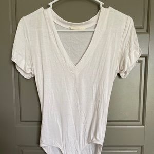 Deep V-Neck White Bodysuit